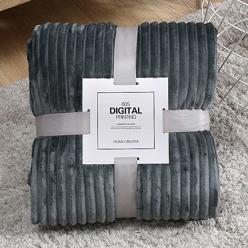 Solid-Color Mink Fleece Striped Blanket Flannel Blanket Thickened Yoga Blanket
