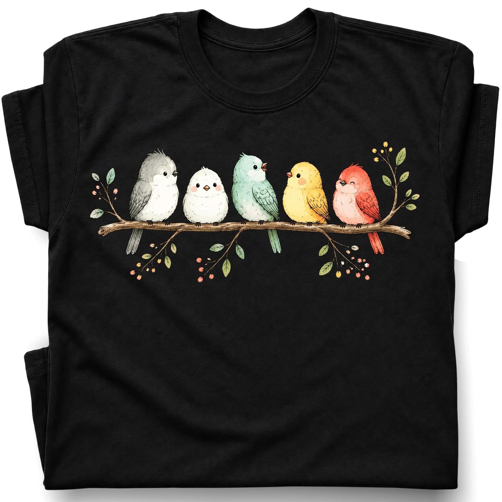 Watercolor Birds Branch T-Shirt Cute Bird Family Spring Tee 2XL