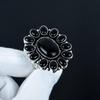 Natural Black Onyx Gemstone Ring, 925 Sterling Silver Ring, Gift For Her, Oval Stone ,Elegant Handmade Ring, Black Onyx Flower Silver Ring