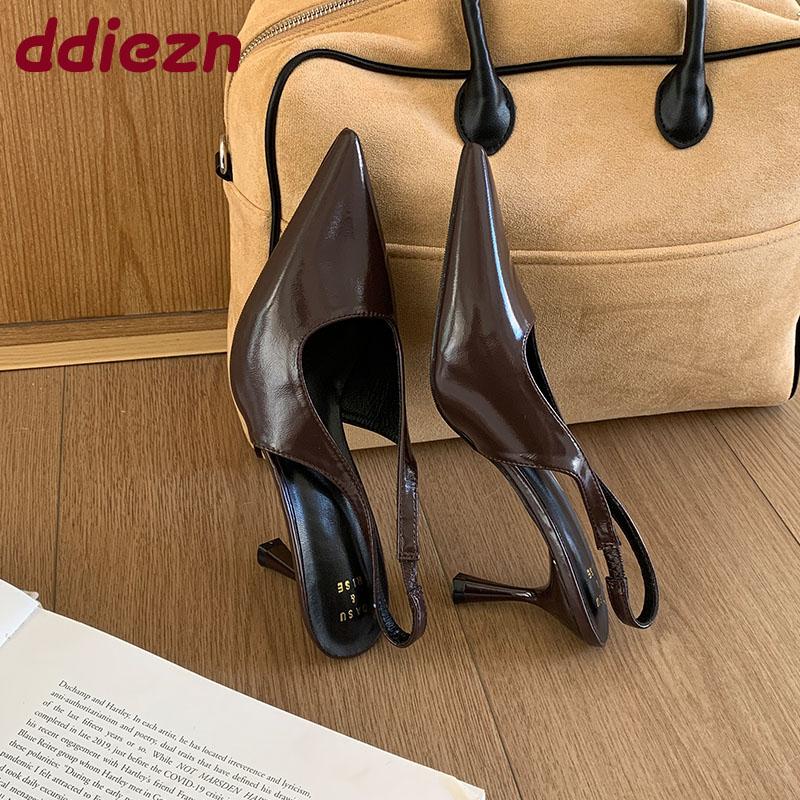 Footwear Pumps Women High Heels Shoes Slingbacks Female Slides Shallow Pointed Toe Ladies Heeled Sandals Shoes
