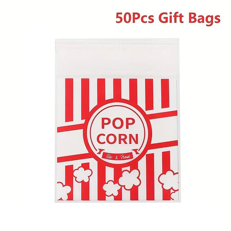 

50/100Pcs Popcorn Design Gifts Bags 13*10Cm Red White Stripe Self-Sealing Bags Biscuits Candies Snack Bags Party Decoration 50pcs