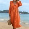 Fashionable Lady's V-neck Mid-length Casual Long-sleeved Dress