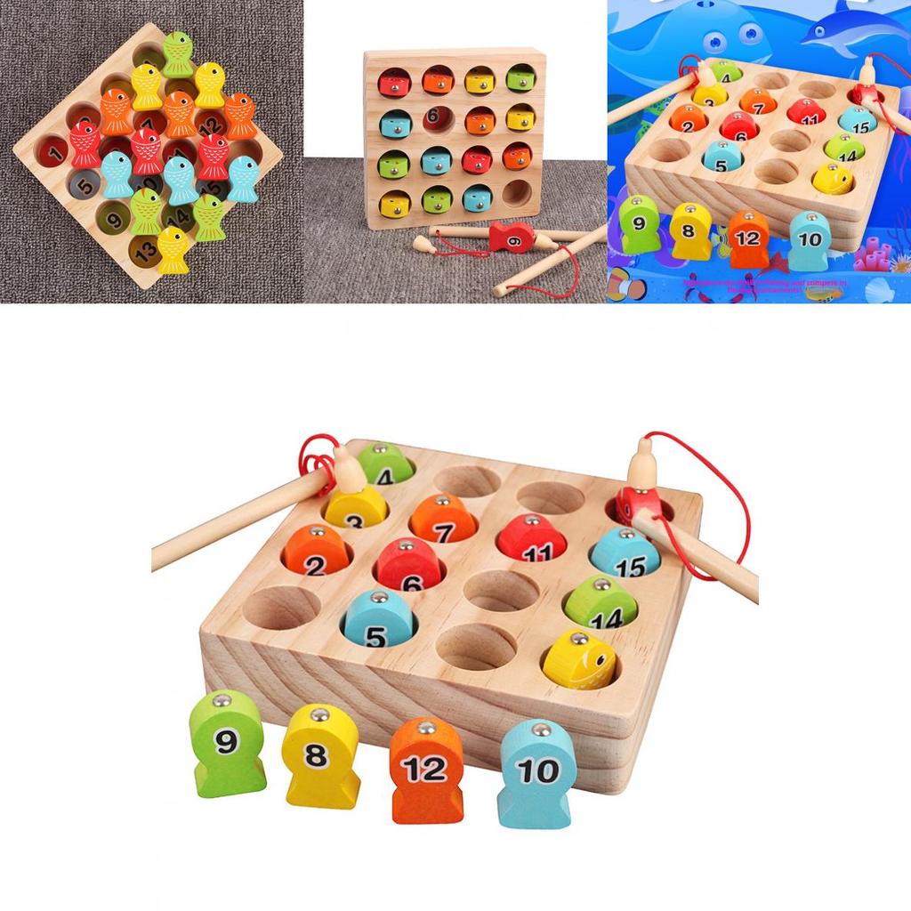 Wooden Magnetic Fishing Toy Set With Number Disks For Kids And Family Play