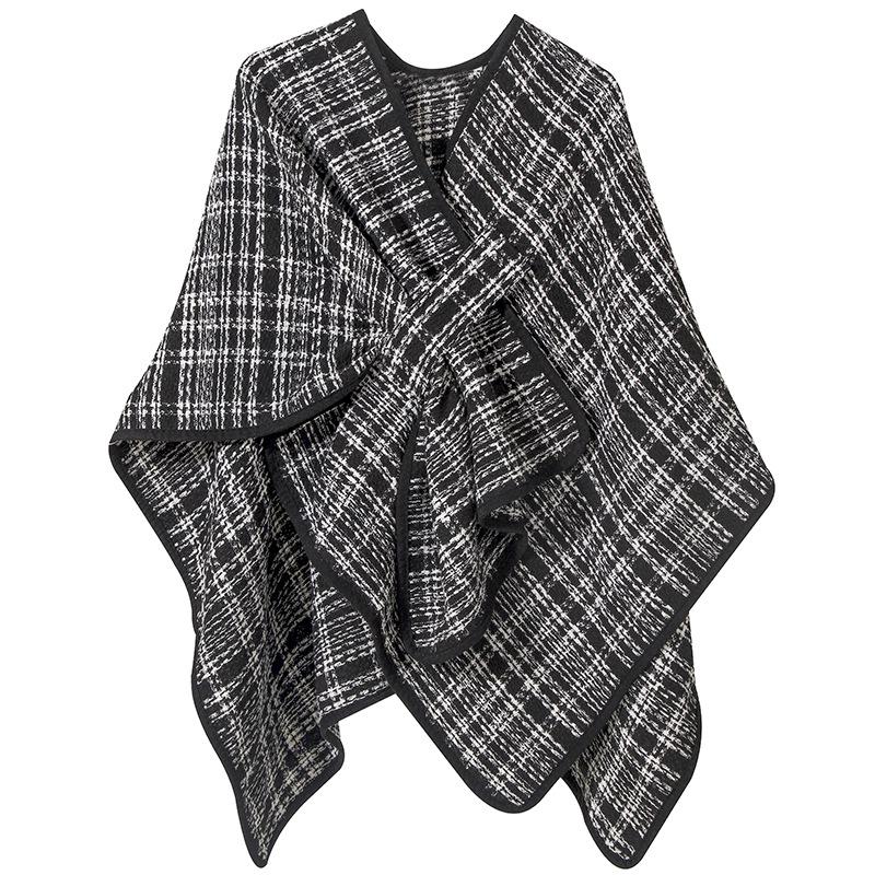2025 Black & White Coco Style Plaid Shawl - Warm European/American Fashion for Spring, Autumn, Winter 130CM чёрный