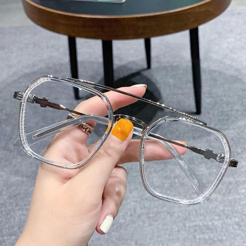 Double Beam Anti Blue Light Myopia Glasses Diopter -0.5 -1.0 To -6.0 Retro Square Frame Nearsighted Eyeglasses Women Men Unisex