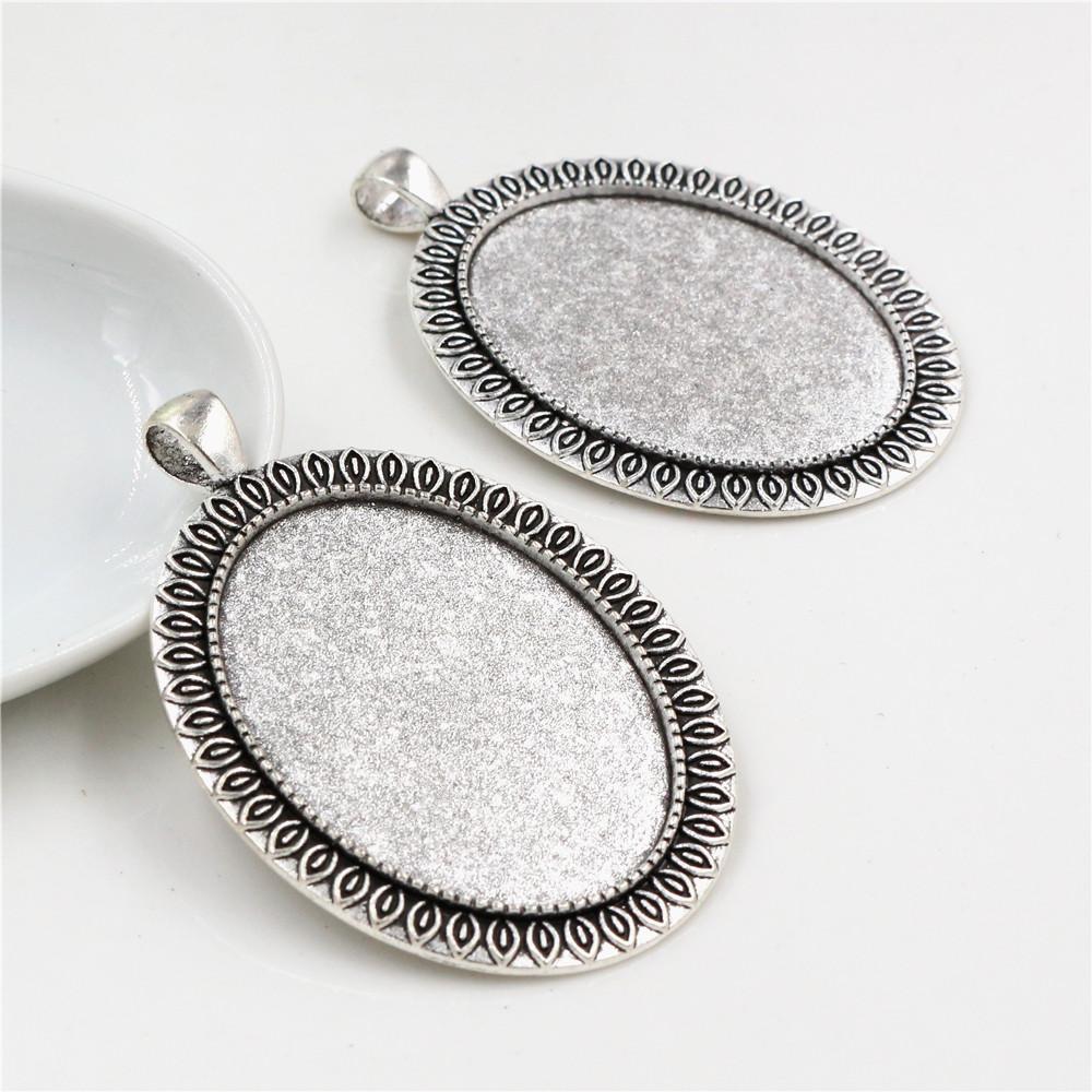 5pcs 30x40mm Inner Size Antique Silver Plated and Bronze and Black Cabochon Base Setting Charms Pendant