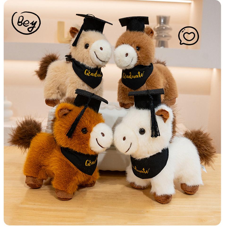 28Cm Cartoon Graduation Horse Plush Doll Brown White Doctor Cap Horse Animal Stuffed Toy Home Decor Gift For Children