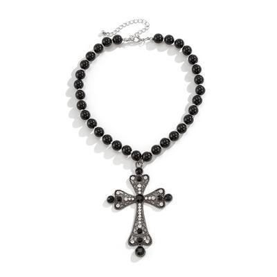 1/2 Stücke Perlenkreuz Halskette Großes Kreuz Anhänger Halsketten Für Frauen Klobige Perlenkette Gothic Punk Vintage Kreuz Halskette