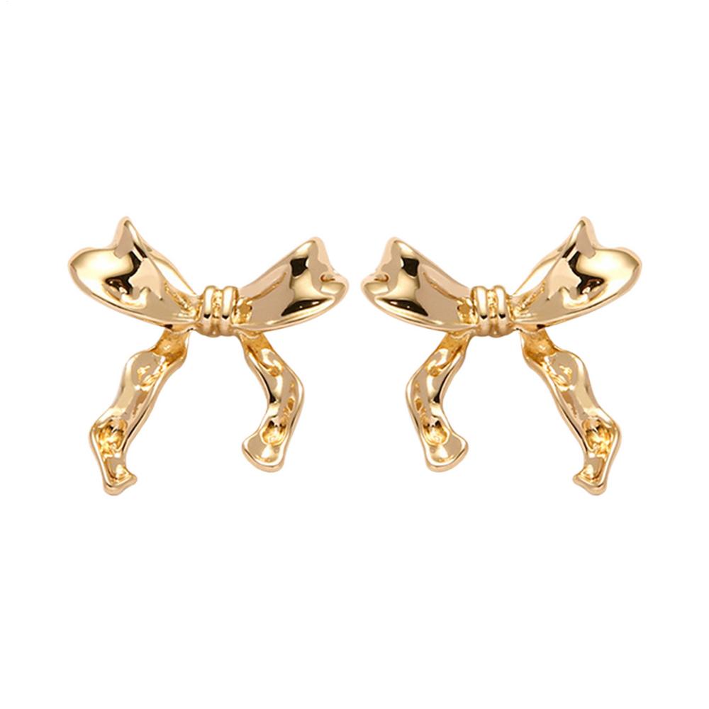 Golden Bow Earrings Bow Stud Earrings Versatile Stud Earrings Girl Charming Shining Earrings Silver Bowknot Stud Earrings