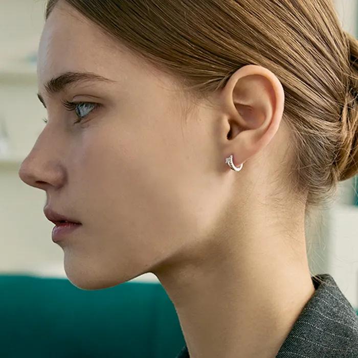 [Silver925] Star Point Clear Line Hoop Earring
