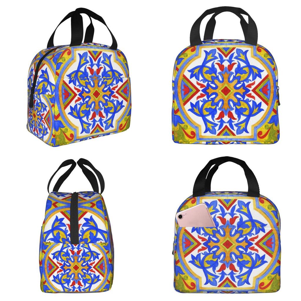Portuguese Azulejo Tiles Insulated Lunch Bag for Kids School Cooler Thermal Food Box Tote Portable Lunch Boxes Container