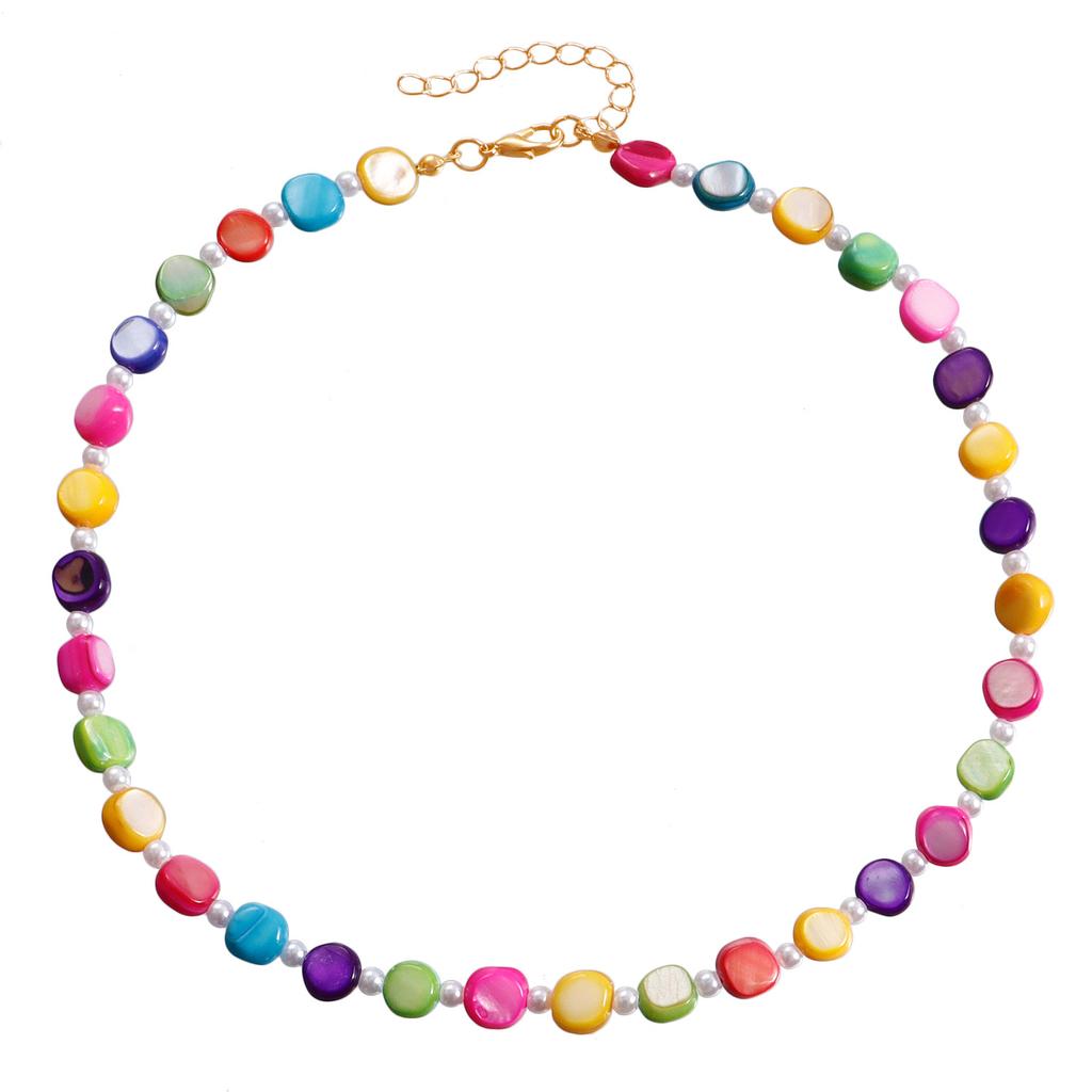 Böhmischer ethnischer Stil, gemischte Farben, Perlen-Muschel-Halskette, weiblicher Stil, einfache Strand-Schlüsselbeinkette