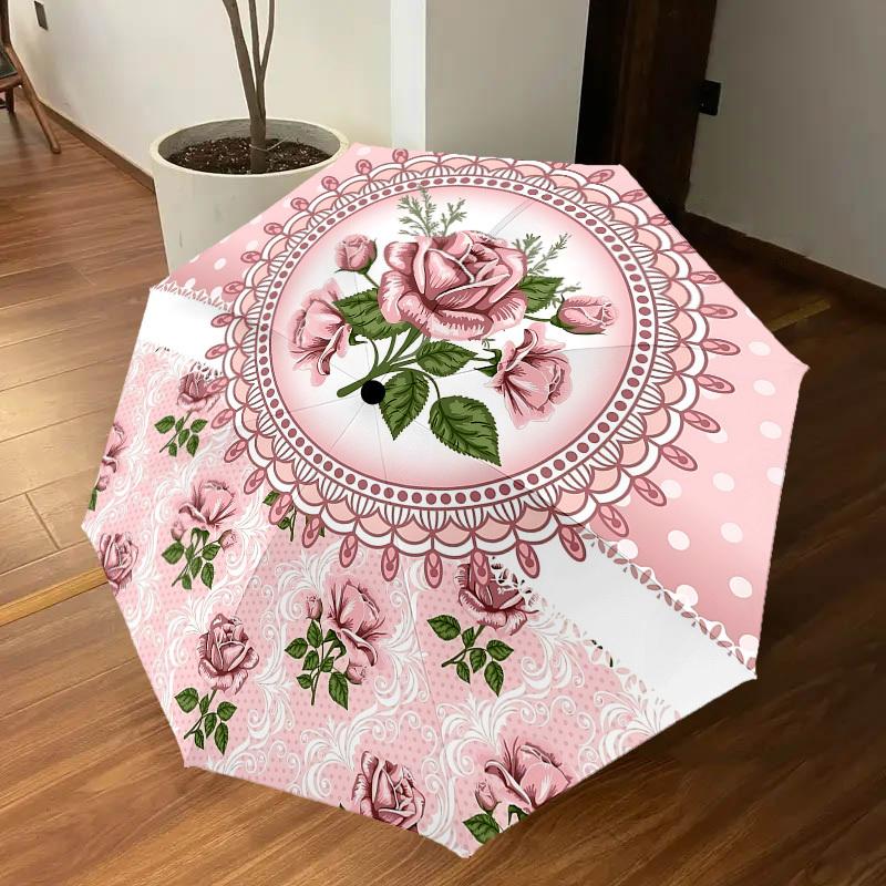 1PC Rose LaceAutomatic Open/Close Umbrella with Windproof, 8-Rib Sturdy Canopy, Durable Ribs, Fashionable Design1268A