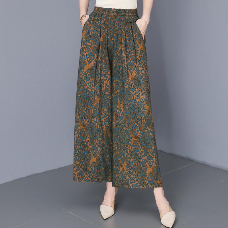 Women's Plus Size Printed Wide Leg Pants, Elastic Waist Summer Casual Trousers (XL-5XL)