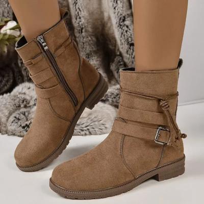 Ladies Shoes On Sale  Side Zipper Women's Boots Autumn Round Toe Solid Short Barrel Low Heel Rider Boots Zapatos De Mujer