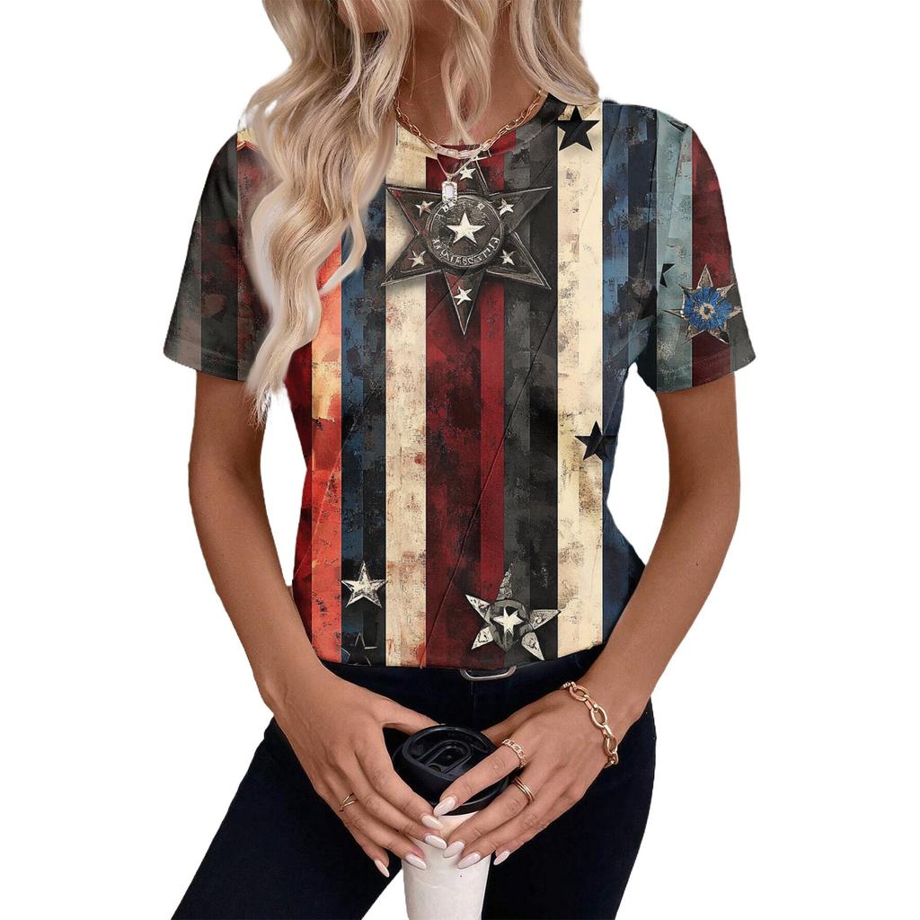 Haut d'été à manches courtes avec imprimé Jour de l'Indépendance pour femme