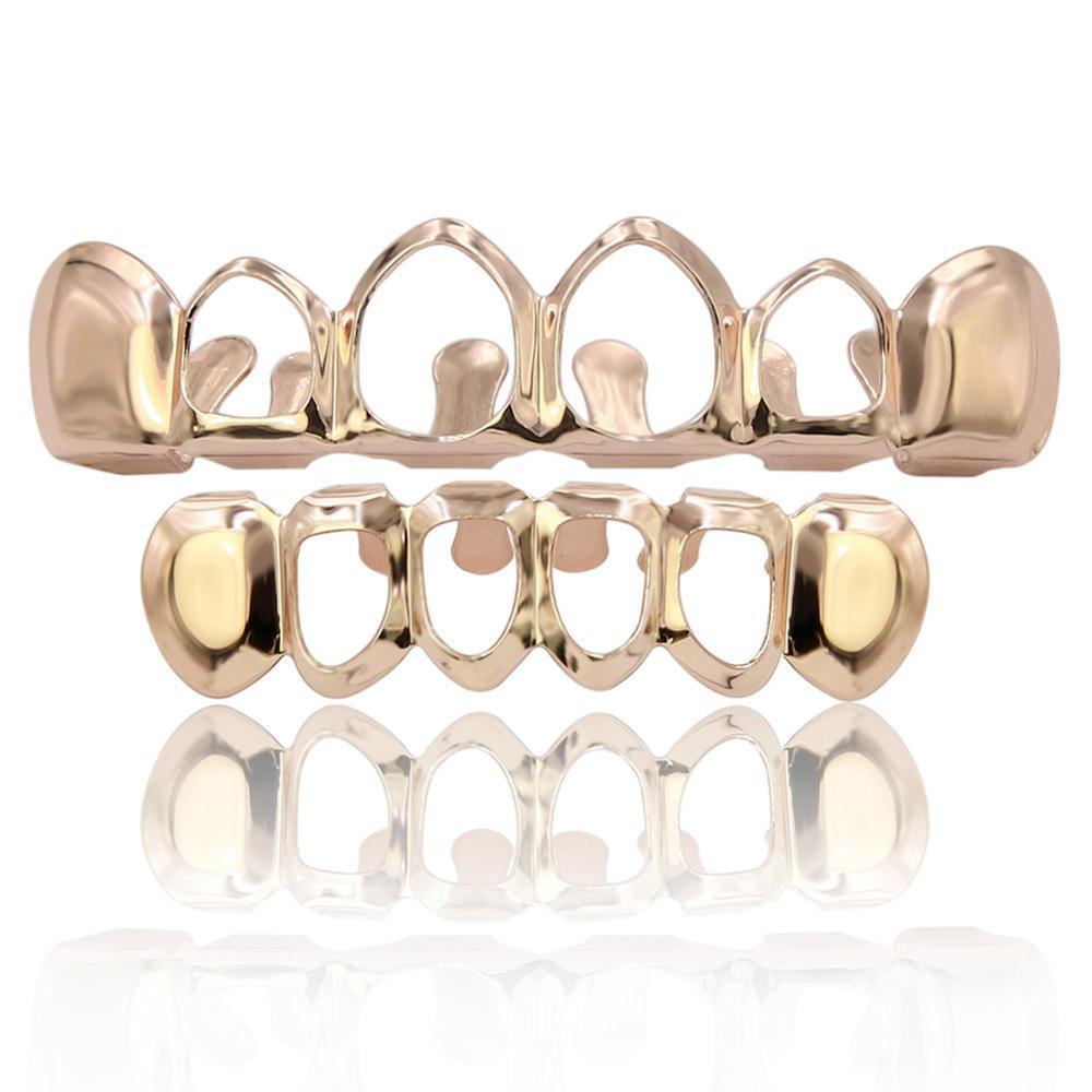 S925 Sterling Silver Hip Hop Teeth Grillz for Teeth Fashion Top Bottom Hollow Tooth Dental Grills for Unisex Jewelry Party Gifts