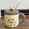 Cute Siamese Cat Ceramic Cup with Lid Girls Good-looking Drinking Water Cup Couple Ceramic Coffee Cup Birthday Gift