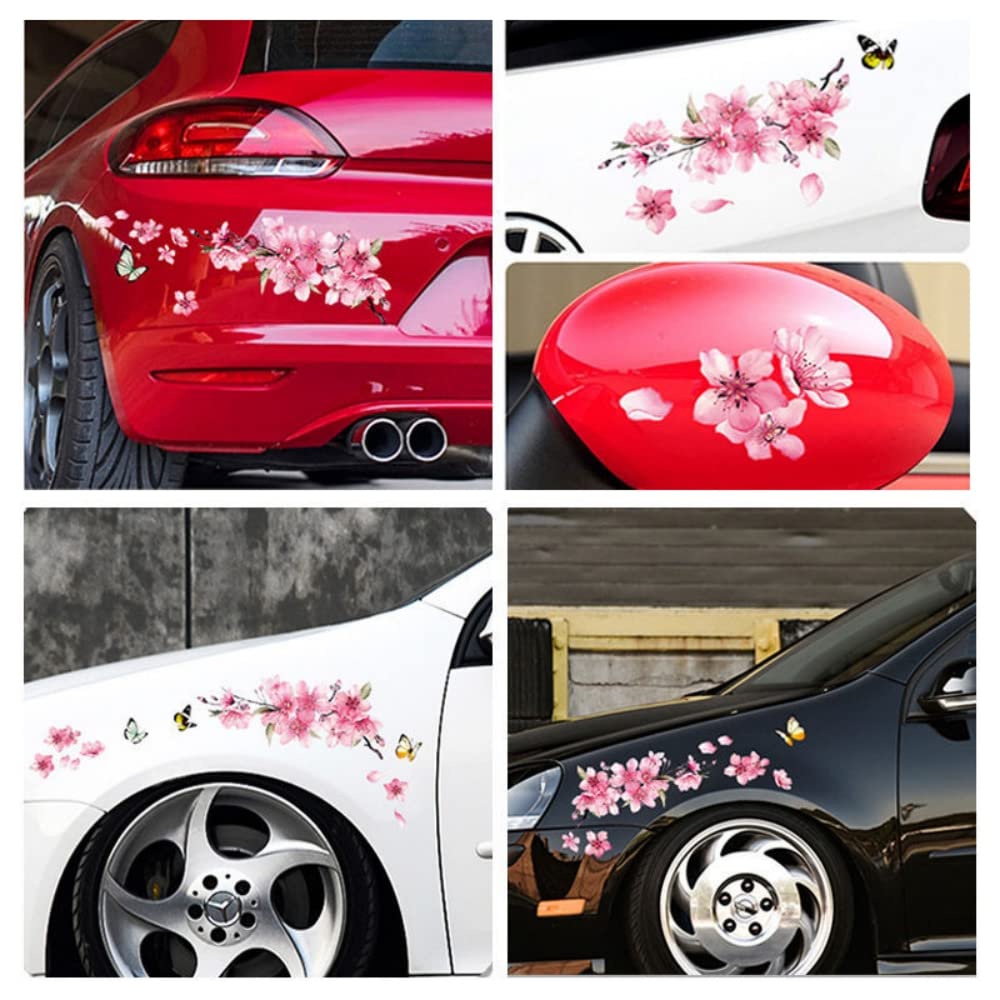 EXCEREY Cherry Blossom Car Sticker, Waterproof, Cartoon Style, Romantic, Hiding