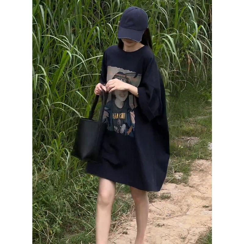 Fashion Trend Versatile Slim-fit Printed Crew Neck Long Short Sleeve European Foreign Style Age Reducing Top T-Shirt Summer 2025