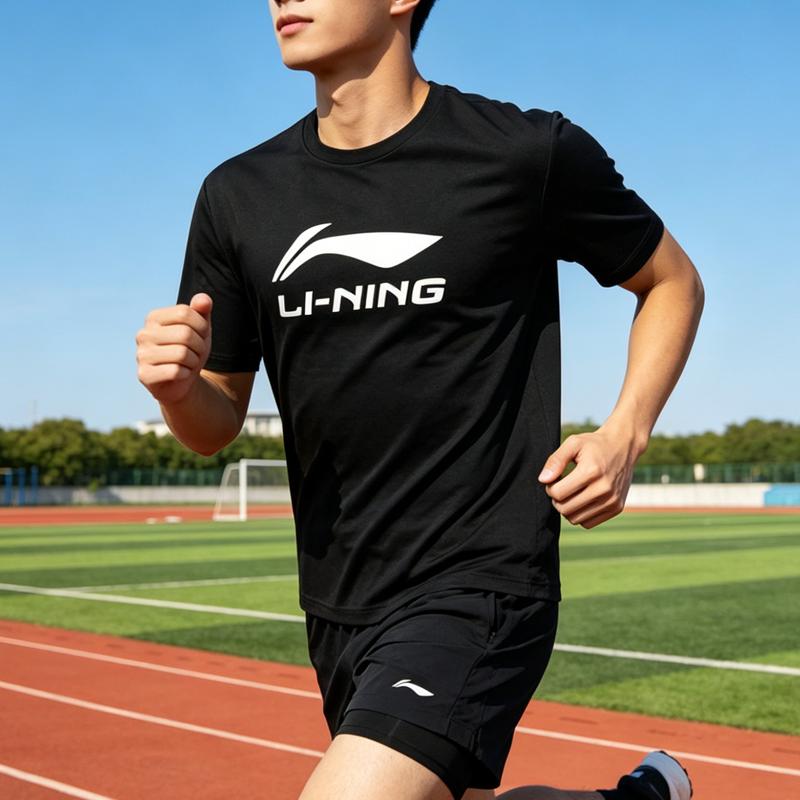 Li-Ning Summer Mens Round Neck Short Sleeve Comfortable Breathable Skin-Friendly Lightweight Simple Versatile Casual Sports Suit ATSU493-1+YATV113-1