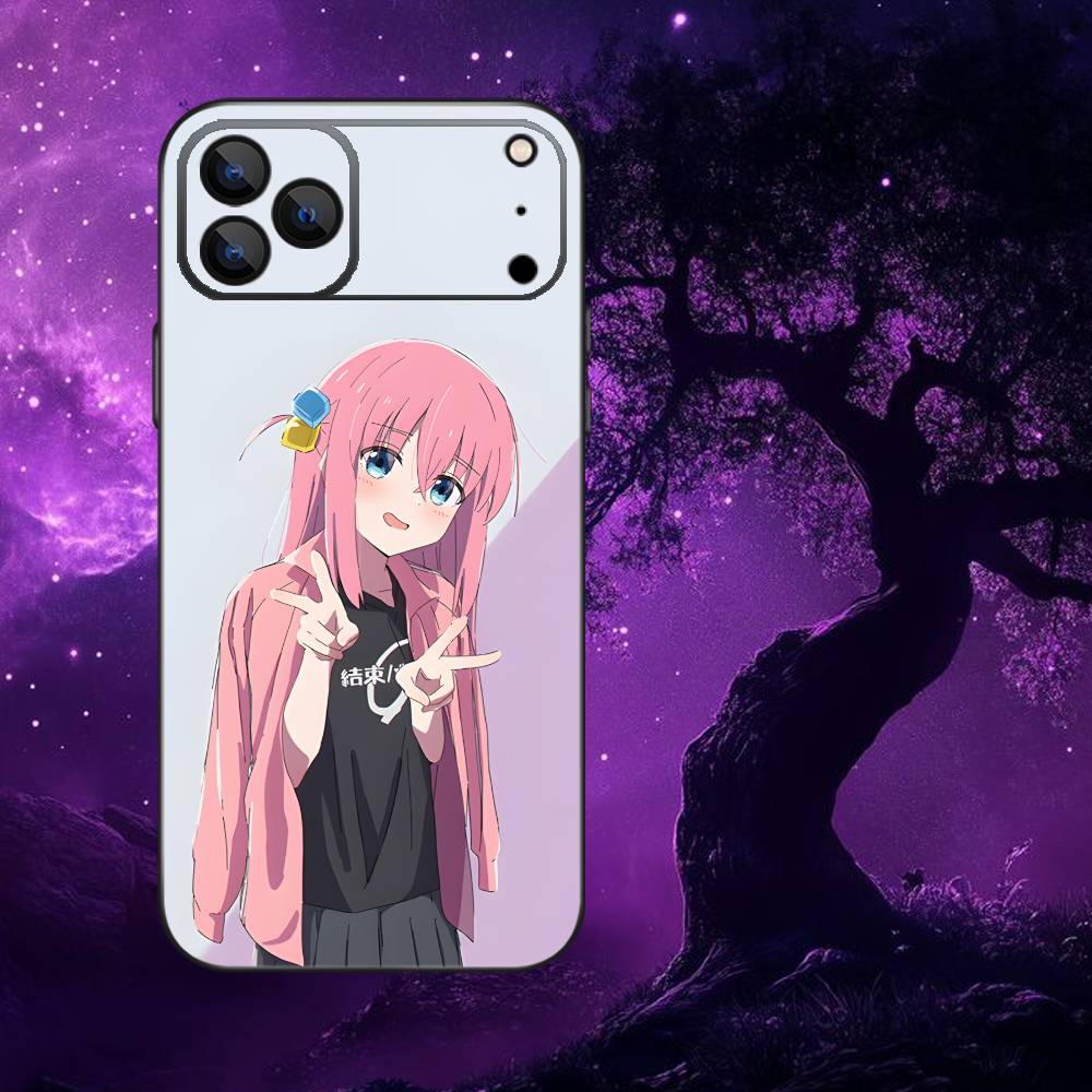 B-Bocchi-the-Rock Anime Phone Case For iPhone 17,16,15,14,13,12,Pro,Max,Plus,E,SE4,Air,Mini Black Soft Box iPhone15