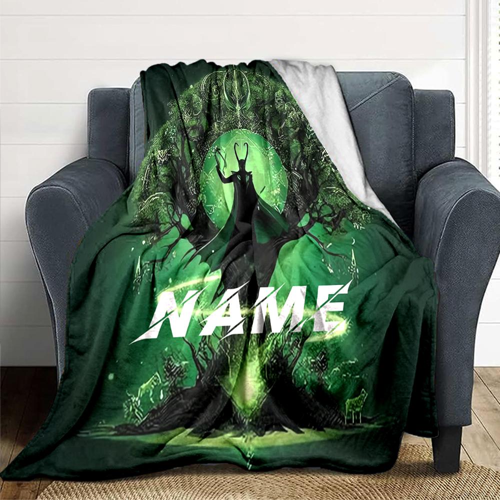 Custom Name Green Forest Fantasy blanket for Couch & Bed, Plush Cozy Fuzzy Blanket Super Soft & Warm Blankets for Fall and Winter. 09085