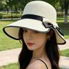 New Hat Women's Summer Wide Brim Straw Hat Split Fork Bow Foldable Vacation Sunscreen Sunshade Straw Hat