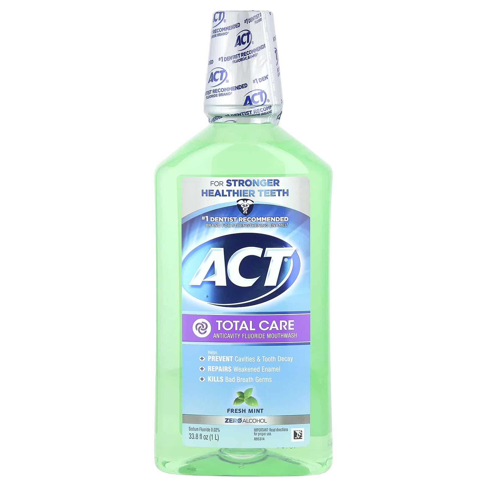 

Total Care Anti-Caries Fluoride Mouthwash, Alcohol Free, Fresh Mint, 1L (33.8 Fl Oz)
