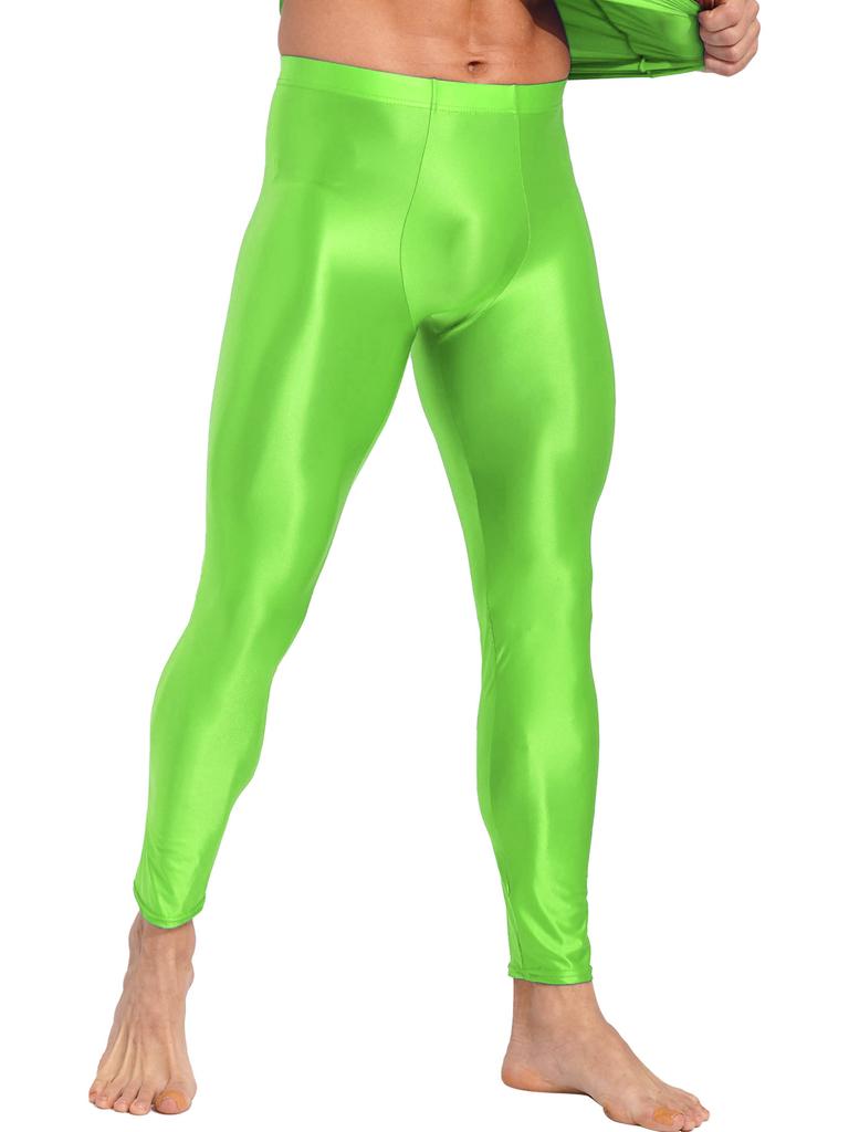 Mens Shiny Solid Color Skinny Pant Gym Fitness Sports Leggings Tights Glossy Stockings Pantyhose