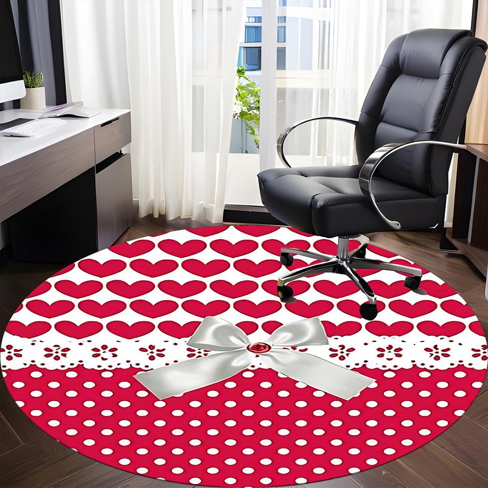 1pc Heart Print Bow Pattern Chair Carpet for Office Non Slip, Machine Washable Rug for Office, Room Holiday Decor for Christmas, Birthday Polyester