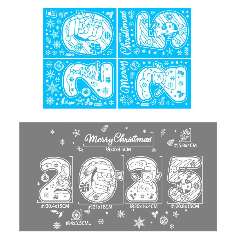 

2026 Christmas Window Clings Electrostatic Stickers Wall Decor New Year Sticker White Santa Elk Window Sticker Snow Snowman Tree