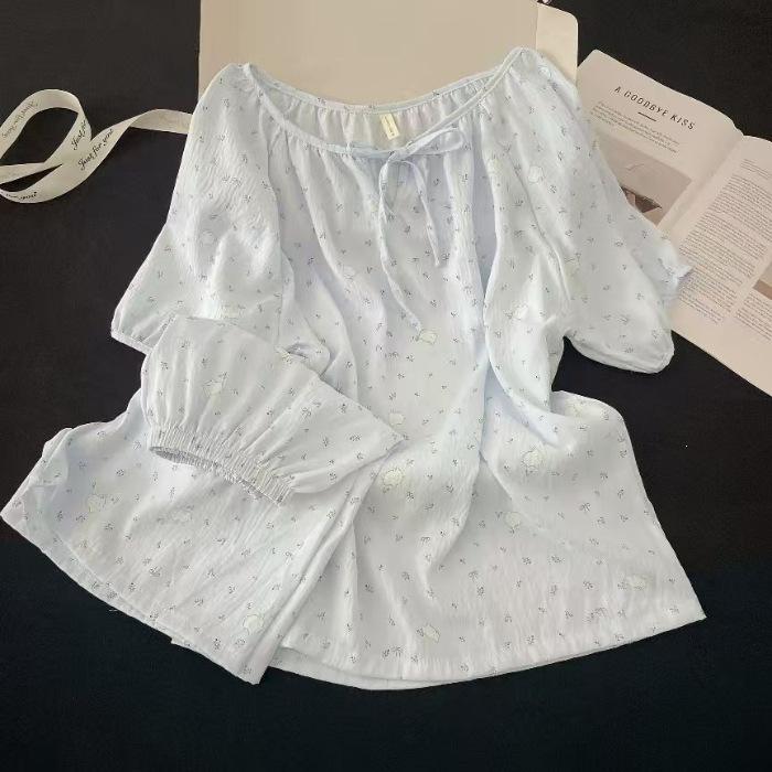 

Cloud cotton pajamas women s summer two-piece set short-sleeved shorts printed casual simple girl loungewear M