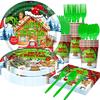 1Set Disposable Tableware Set Spoon X-mas Party Decorations Party Supplies Fork Happy New Year Paper Plates Merry Christmas