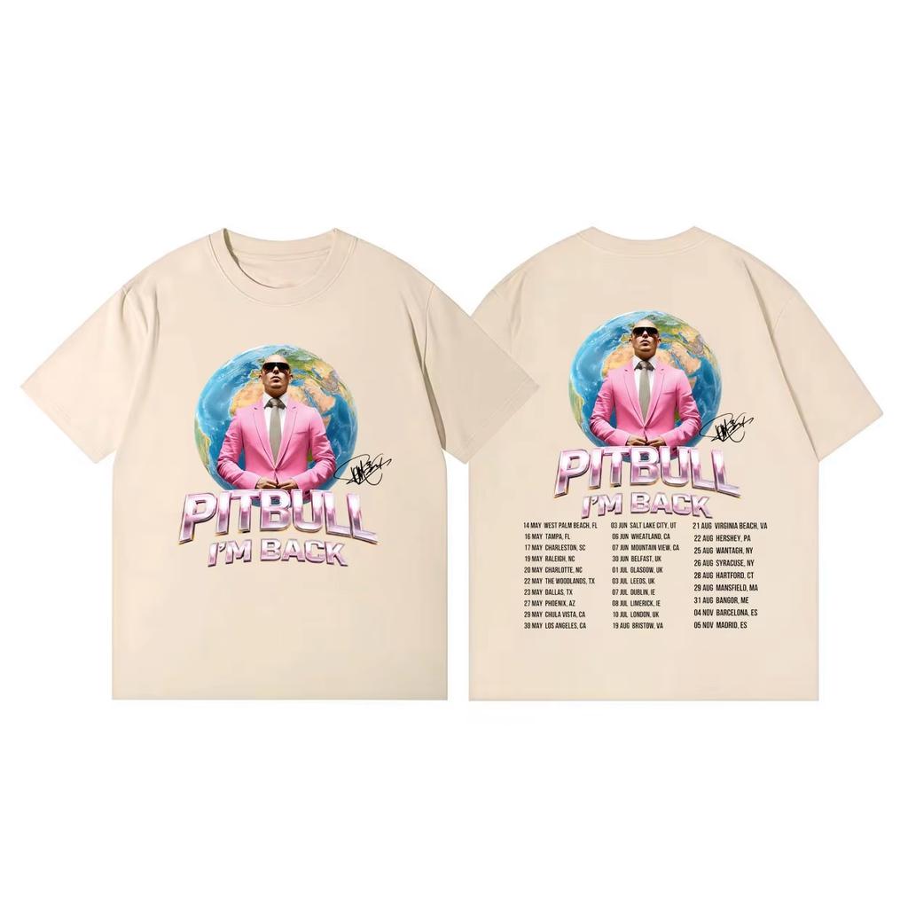 Letnia Moda Modny T-shirt Pitbull Mr.worldwide Jestem Z Powrotem Trasa 2026 Koszulki Graficzne Moda Hip Hop Koszulki z Krótkim Rękawem