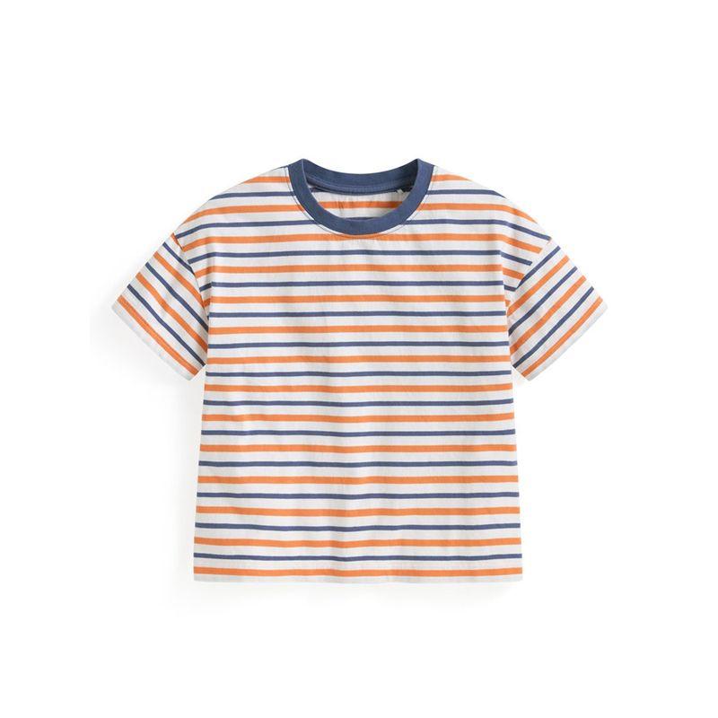 Style Pure Cotton Thin Short-Sleeved T-Shirt for Boys and Girls, Striped Half-Sleeved Shirt for Boys and Girls, Round-Neck Shirt for Older Kidsren