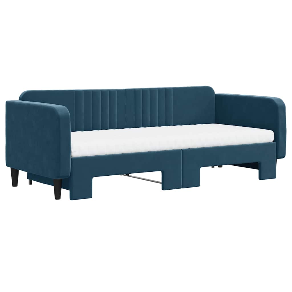 Pull Out Daybed with Mattresses Blue 90x200 cm Velvet