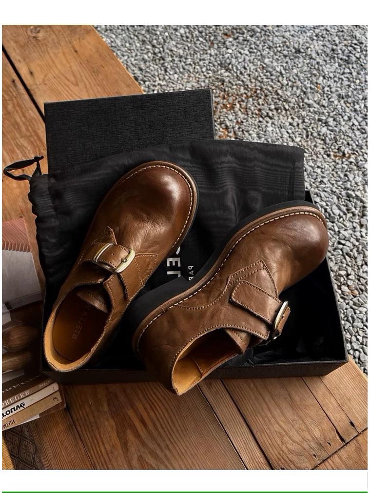 Women's Retro British Style Thick-Soled Loafers with Belt Buckle