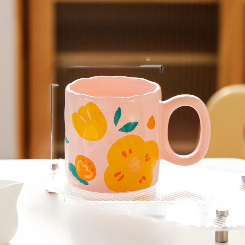 High Value Cute Flower Ceramic Mug Home Breakfast Cup Large Capacity Water Cup Office Cup Coffee Cup