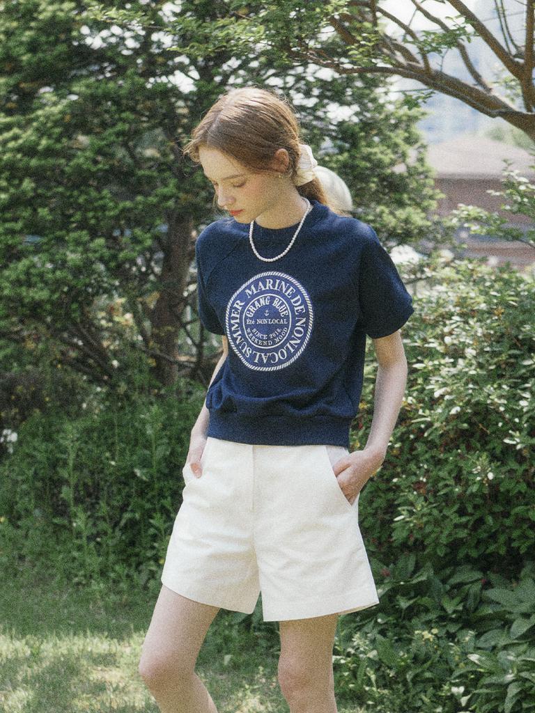 NONLOCAL Marine Rope Half Sleeve Sweatshirt - Navy
