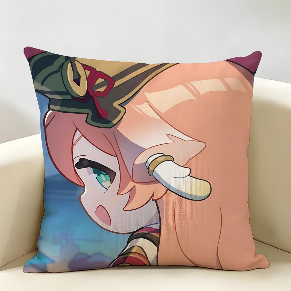 Yanfei Cute Genshin Impact Cushion Cover Natural Linen Organic Fabric DoubleSided Printing Room Sofa Decor Pillow Case