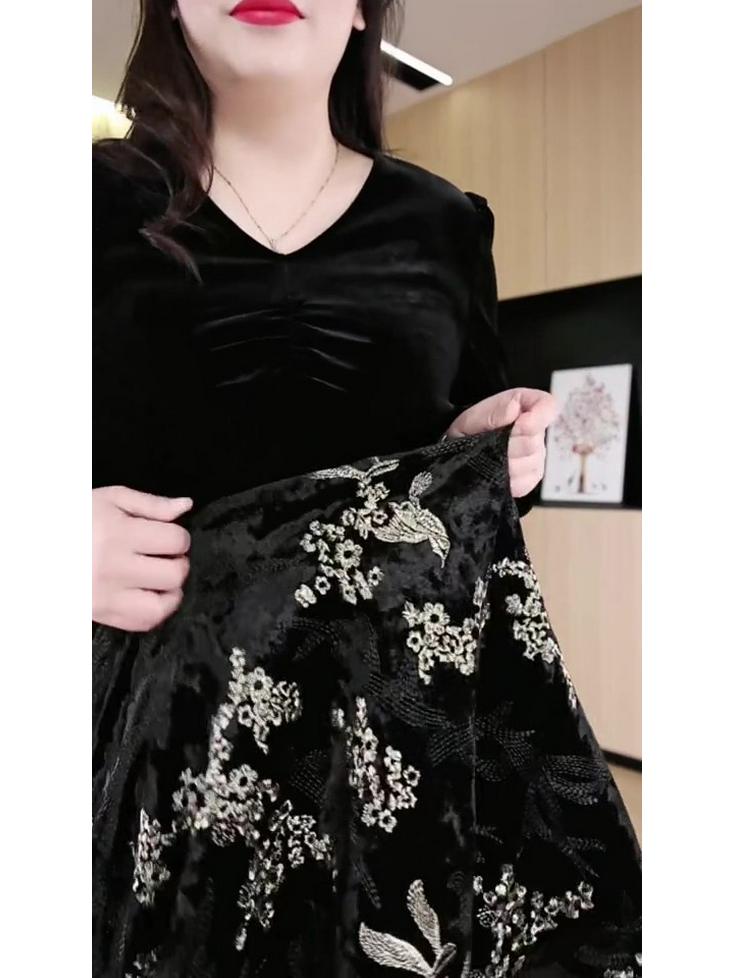 Spring Luxury Velvet Print Slimming Plus Size Women's Casual Fashion Top