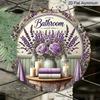 2D Flat, 1pc Vintage Lavender and Rose Metal Wall Decor Plaque - Aluminum Floral Bathroom Plaque with Lilac Flowers, Vintage French-Style Decoration