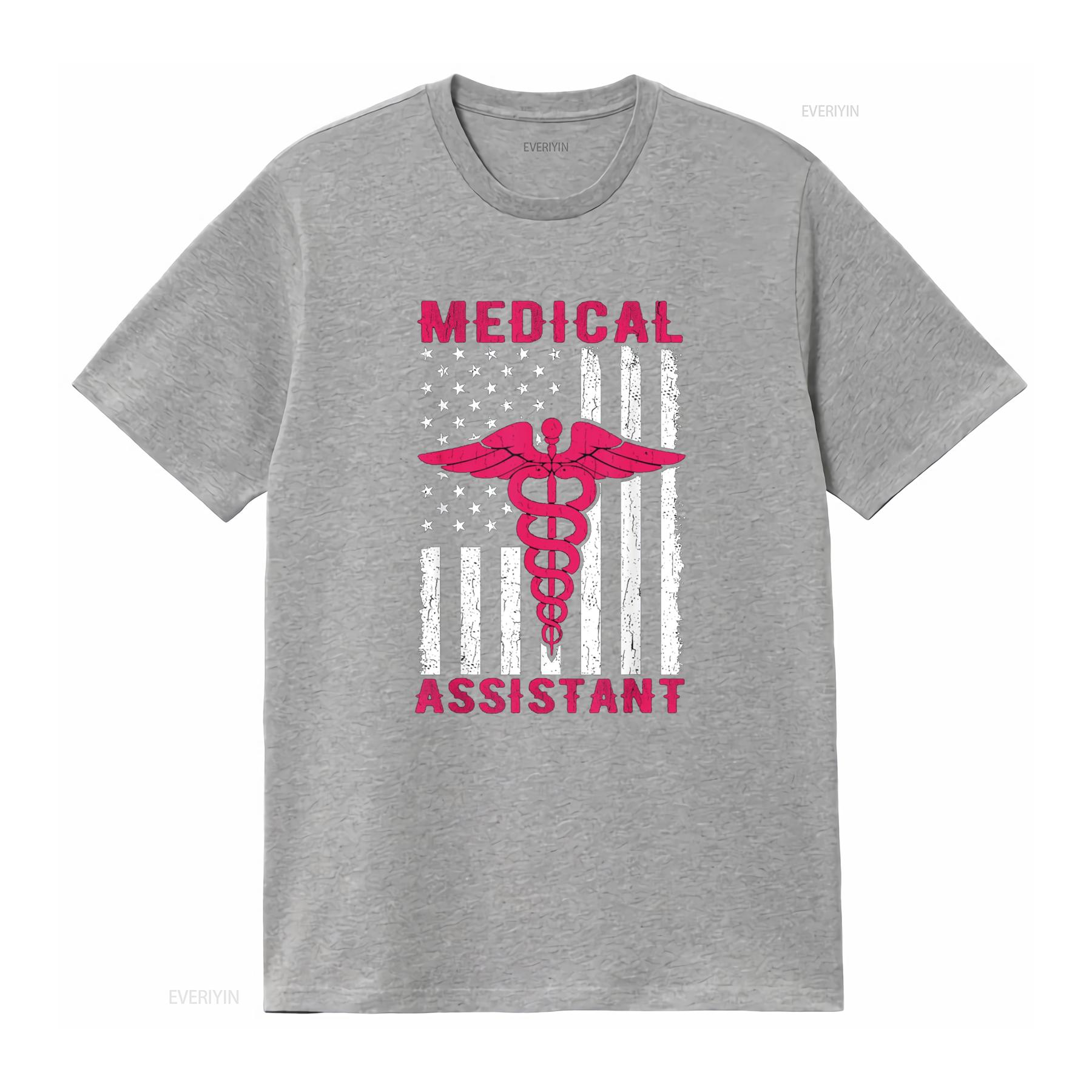 Medical Assistant T Shirt American Flag vintage Washed Breathable graphic Slightly Soft homme Stylish Comfortable S