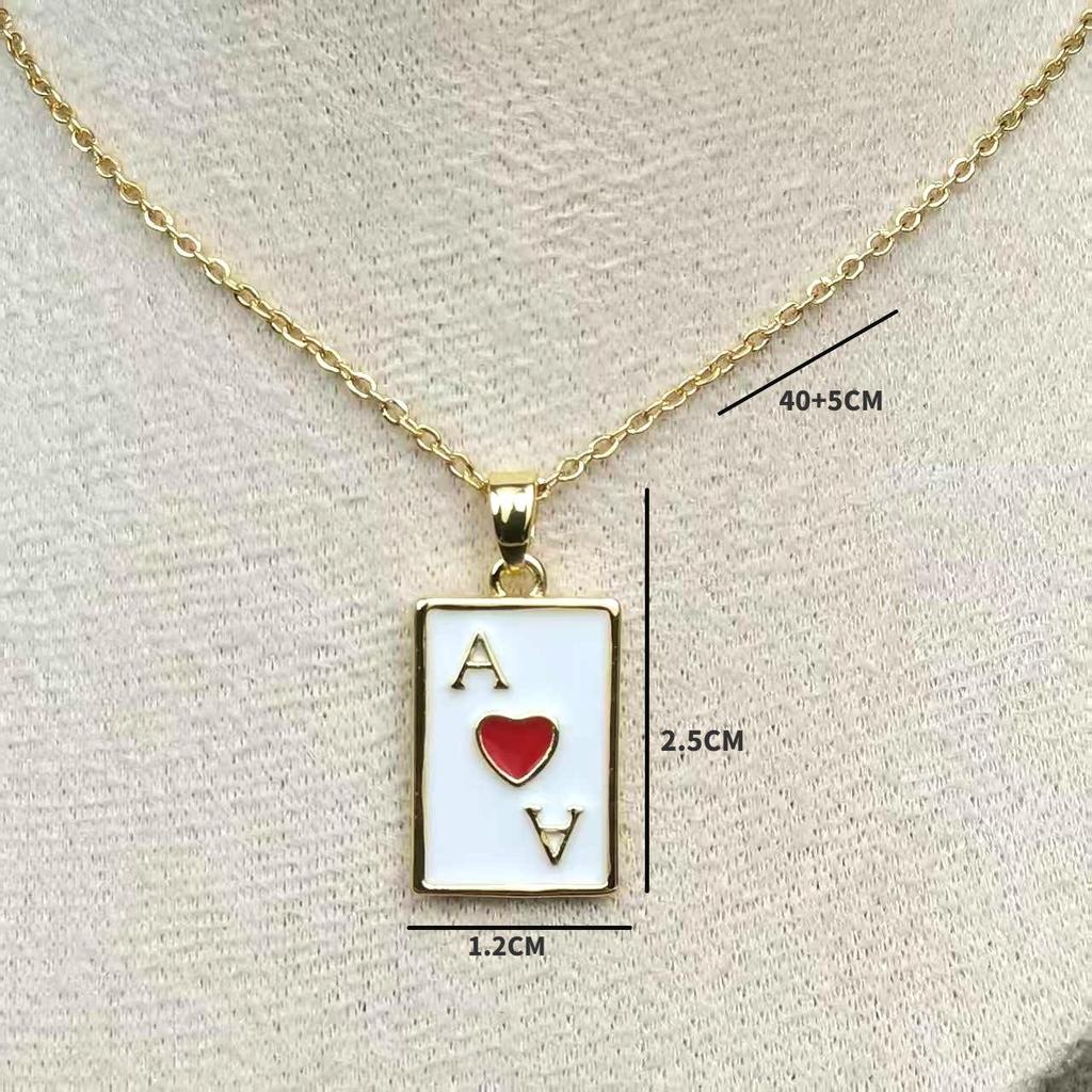 Trendy Čtvercový Přívěsek Náhrdelník s Červeným Srdcem s Olejovou Kapkou - Hip-hopový Pokerový Styl