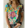 Women's Summer Casual V-neck Short-sleeved T-shirt, with Fashionable 3D Print, Suitable for Outings or At Home