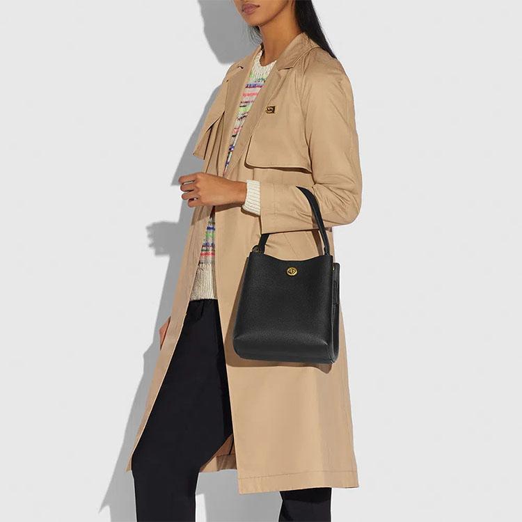 Coach Charlie 21 Pebble Grain Leather Bucket Bag Women Bags Black 89102-B4BK