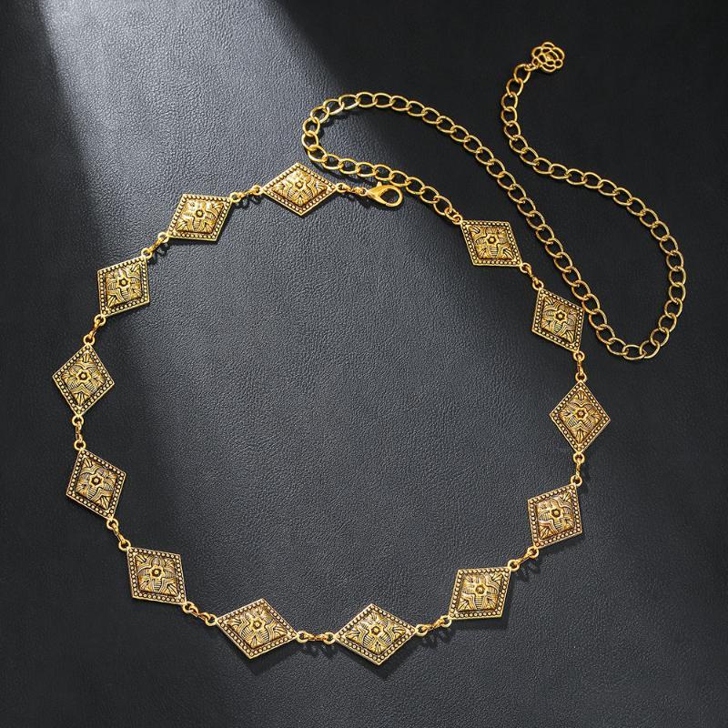 Bohemian Ethnic Rhombus Waist Chain Belt Adjustable Length Body Decor for Women Casual Wear Travel Accessory