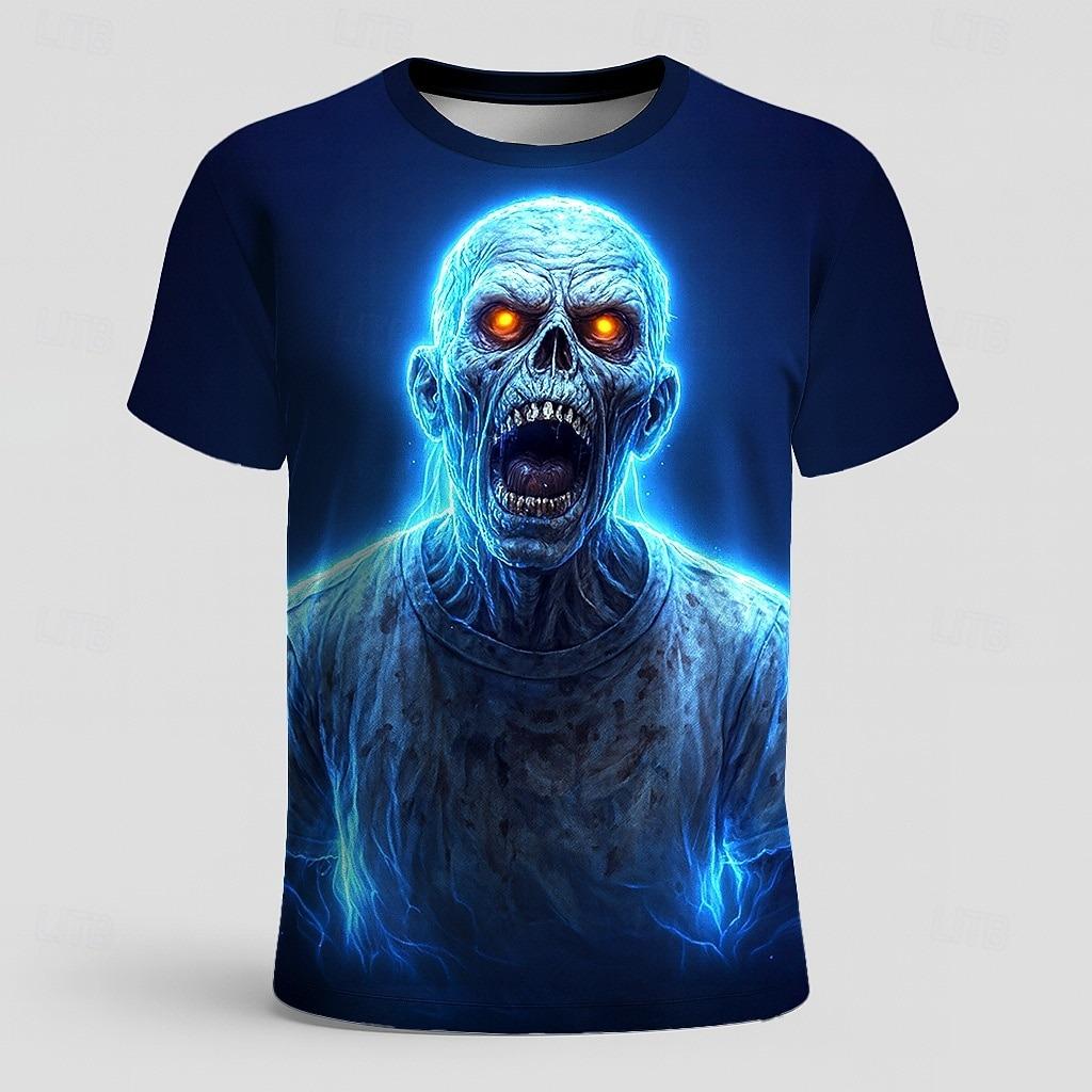 Summer Skull Optical Illusion 3D Print T-Shirts Streetwear Men Casual Oversized O-Neck Short Sleeved T Shirt Tees Tops Clothing