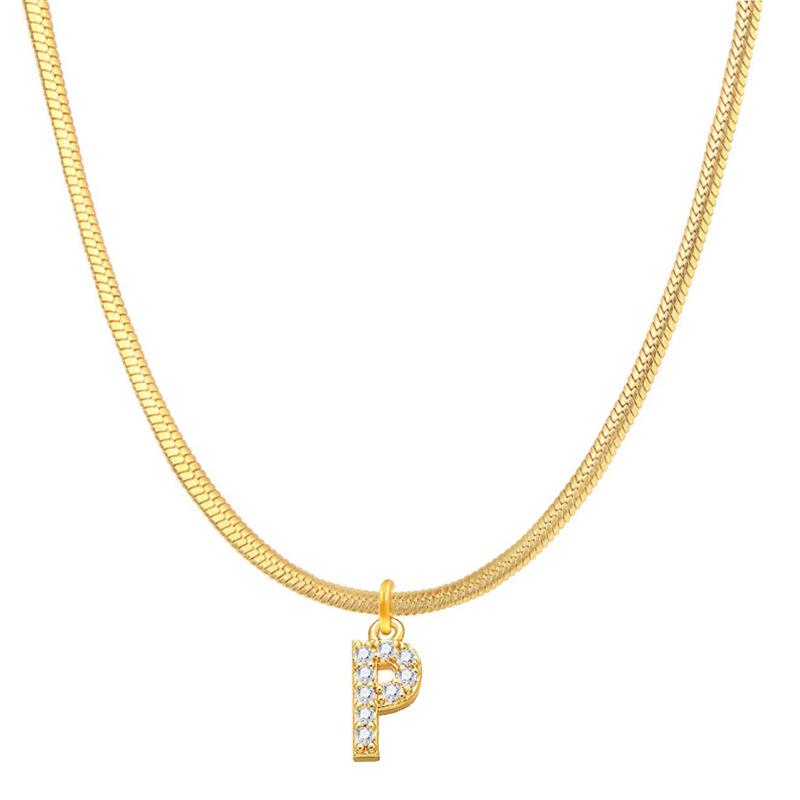 Letter Pendant Necklace in Wind Snake Bone Clavicle Chain Titanium Steel Necklace Zircon Pendant Necklace